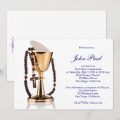 Moderne eerste communiqué-uitnodiging voor jongens kaart (Voorkant / Achterkant)