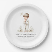 Moderne Eerste Heilige Communie voor Jongen Papieren Bordje (Voorkant)