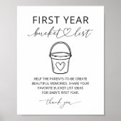 Moderne Eerste Jaar Emmer Lijst Baby Shower Bord Poster (Voorkant)