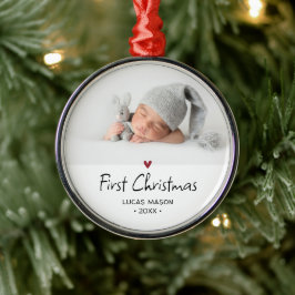 Moderne eerste kerst Baby foto Metalen Ornament