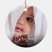Moderne eerste kerst Baby foto naam Elegant Keramisch Ornament (Achterkant)