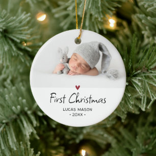 Moderne Eerste Kerst Foto Baby Keramisch Ornament