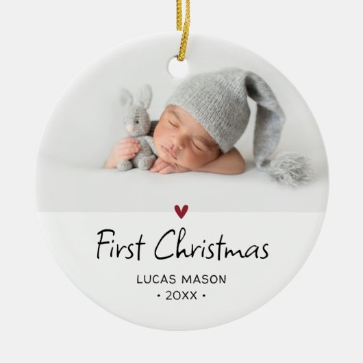 Moderne Eerste Kerst Foto Baby Keramisch Ornament (Voorkant)