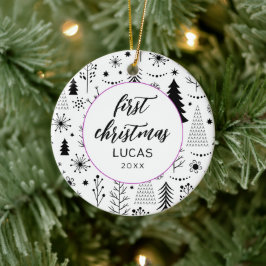Moderne Eerste Kerst Foto Baby Keramisch Ornament