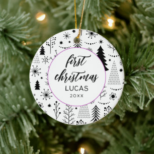 Moderne Eerste Kerst Foto Baby Keramisch Ornament