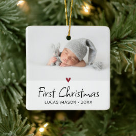 Moderne Eerste Kerst Foto Baby Keramisch Ornament