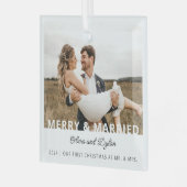 Moderne eerste kerst getrouwde foto glas ornament (Voorkant links)