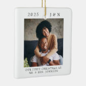 Moderne eerste kerst getrouwde foto keramisch ornament (Rechts)