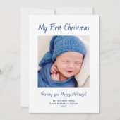Moderne Eerste Kerst Schattigee Baby Boy Foto Feestdagenkaart (Voorkant)