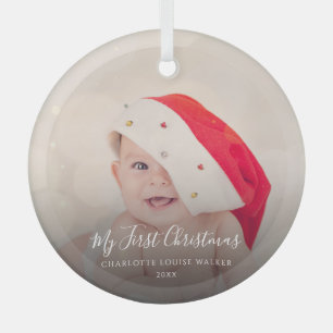 Moderne eerste kerst van baby 1 gefotografeerd gep glas ornament