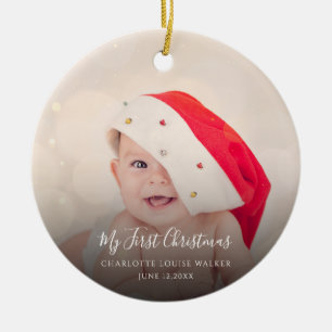 Moderne eerste kerst van baby 2 foto's gepersonali keramisch ornament