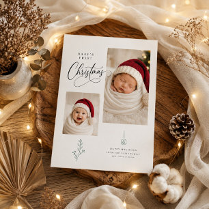 Moderne eerste kerst van baby asymmetrische foto feestdagenkaart