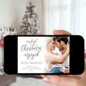 Moderne eerste kerst verloofde foto overlay feestdagenkaart