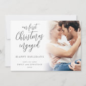 Moderne eerste kerst verloofde foto overlay feestdagenkaart (Voorkant)