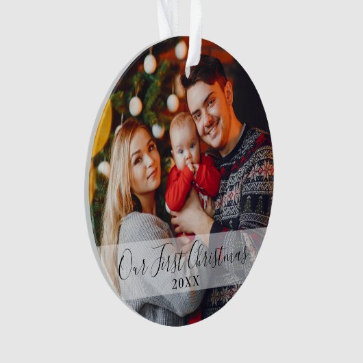 Moderne Eerste Kerstdag Familie Foto Ornament (voorkant)