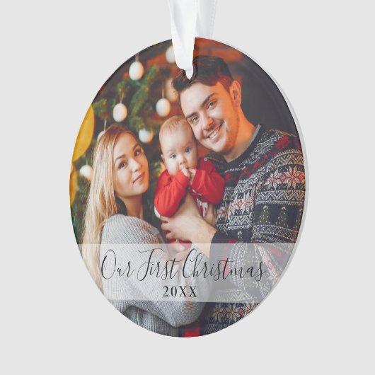 Moderne Eerste Kerstdag Familie Foto Ornament (voorkant)