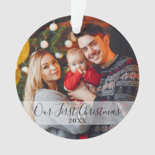 Moderne Eerste Kerstdag Familie Foto Ornament