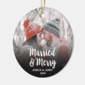 Moderne Eerste Kerstfeest Gehuwd en Merry Foto Keramisch Ornament (Links)