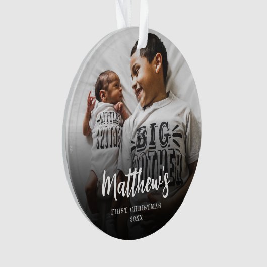 Moderne Eerste Kerstfoto Acryl Ornament (voorkant)
