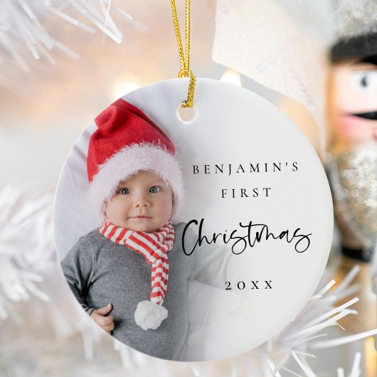 Moderne eerste kerstfoto Baby Keramisch Ornament