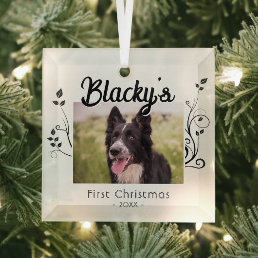 Moderne eerste kerstfoto rode foto glas ornament (Insitu)