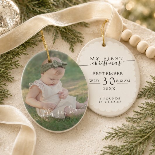 Moderne eerste kerstfoto van baby keramisch ornament