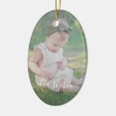 Moderne eerste kerstfoto van baby keramisch ornament (Links)