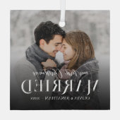 Moderne Eerste Kerstman Getrouwd Pas getrouwd Foto Glas Ornament (Achterkant)