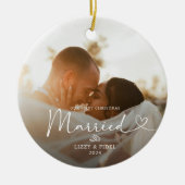 Moderne Eerste Kerstman Getrouwd Pas getrouwd Foto Keramisch Ornament (Voorkant)