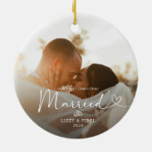 Moderne Eerste Kerstman Getrouwd Pas getrouwd Foto Keramisch Ornament (Achterkant)