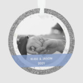Moderne Eerste Kerstmis 2 foto's Ornament (achterkant)