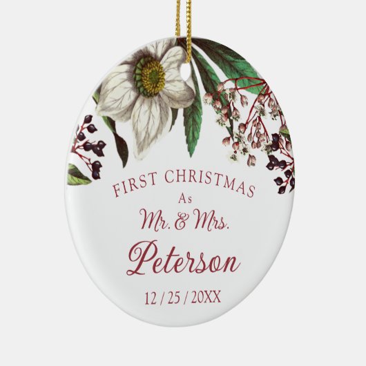 Moderne  Eerste Kerstmis als de heer Mrs. Keramisch Ornament (Rechts)