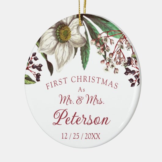 Moderne  Eerste Kerstmis als de heer Mrs. Keramisch Ornament (Links)