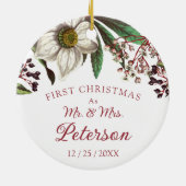 Moderne  Eerste Kerstmis als de heer Mrs. Keramisch Ornament (Achterkant)