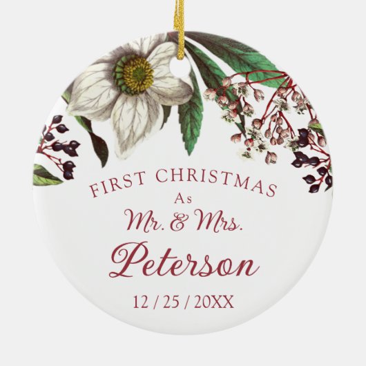 Moderne  Eerste Kerstmis als de heer Mrs. Keramisch Ornament (Achterkant)