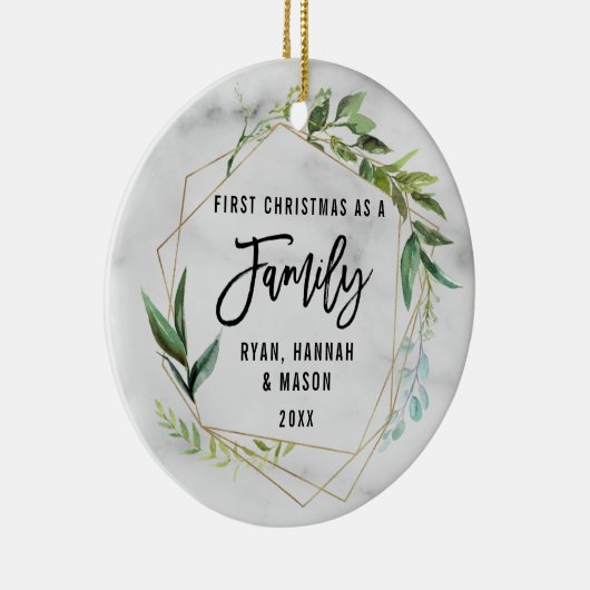 Moderne Eerste Kerstmis Als Familie Foto Keramisch Ornament (Rechts)