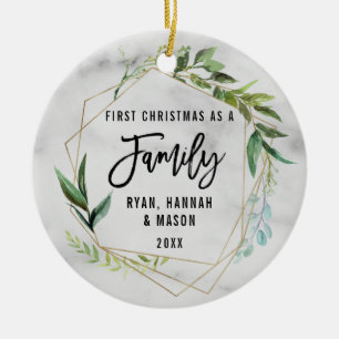 Moderne Eerste Kerstmis Als Familie Foto Keramisch Ornament
