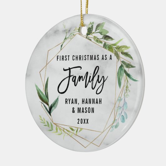 Moderne Eerste Kerstmis Als Familie Foto Keramisch Ornament (Links)