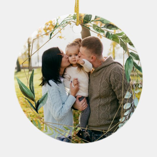 Moderne Eerste Kerstmis Als Familie Foto Keramisch Ornament (Achterkant)