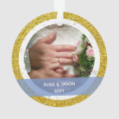 Moderne Eerste Kerstmis als Mr. en Mrs. 2 Foto's Ornament (achterkant)