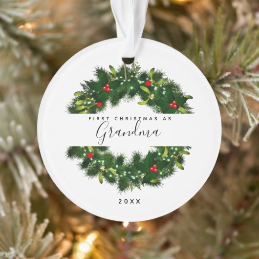 Moderne Eerste Kerstmis als oma Greenery Wreath Ornament (Boom)