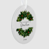 Moderne Eerste Kerstmis als oma Greenery Wreath Ornament (voorkant)
