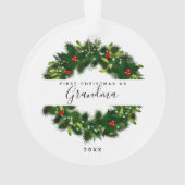 Moderne Eerste Kerstmis als oma Greenery Wreath Ornament (achterkant)