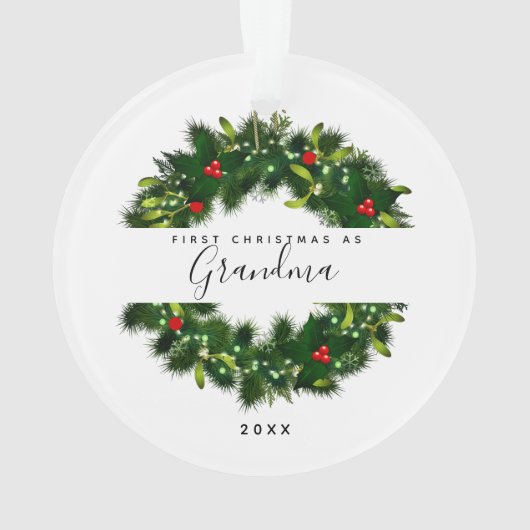 Moderne Eerste Kerstmis als oma Greenery Wreath Ornament (achterkant)