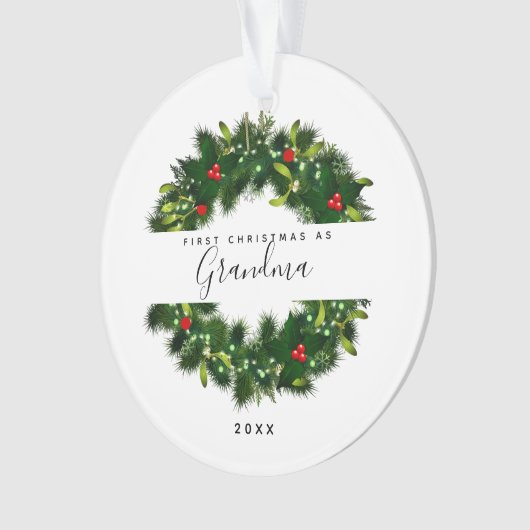 Moderne Eerste Kerstmis als oma Greenery Wreath Ornament (voorkant)