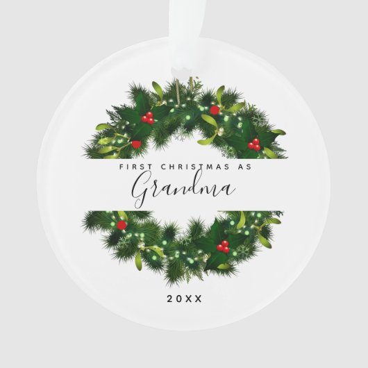 Moderne Eerste Kerstmis als oma Greenery Wreath Ornament (voorkant)