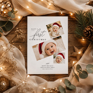 Moderne Eerste Kerstmis Baby Drie Foto Vakantie Feestdagenkaart
