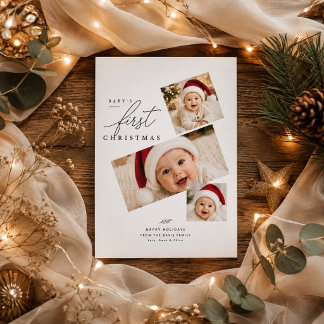 Moderne Eerste Kerstmis Baby Drie Foto Vakantie Feestdagenkaart