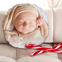 Moderne Eerste Kerstmis Foto van de Baby Rond Kussen