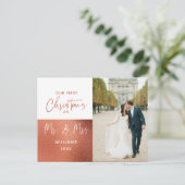 Moderne eerste Kerstmis, foto van Mr & Mrs Copper Feestdagenkaart (Staand voorkant)